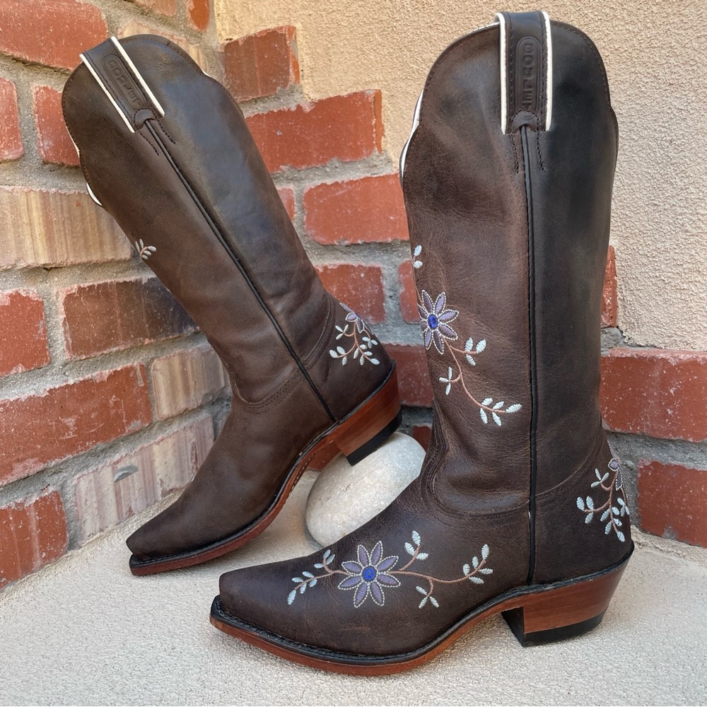 Boulet🐴 Blue Floral Embroidered Leather Western Show Boots Sz 6
